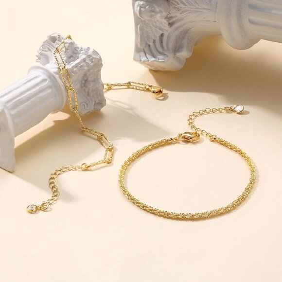 2 Layered Paper Beaded Cuban Link Waterproof Adjustable Anklet for Women - Picture 3 of 7